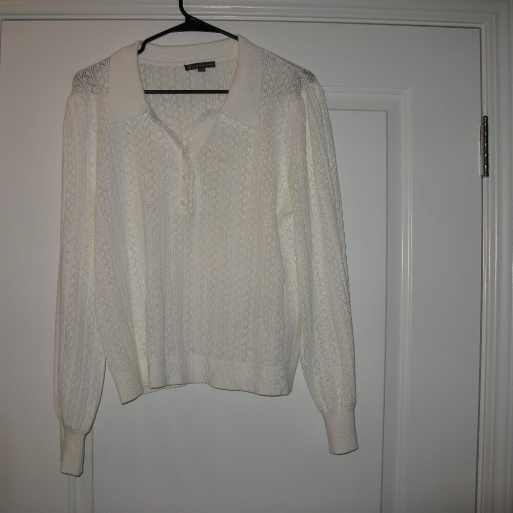 Adrianna Papell Cream 1/2 Button Down Long Sleeve Shirt